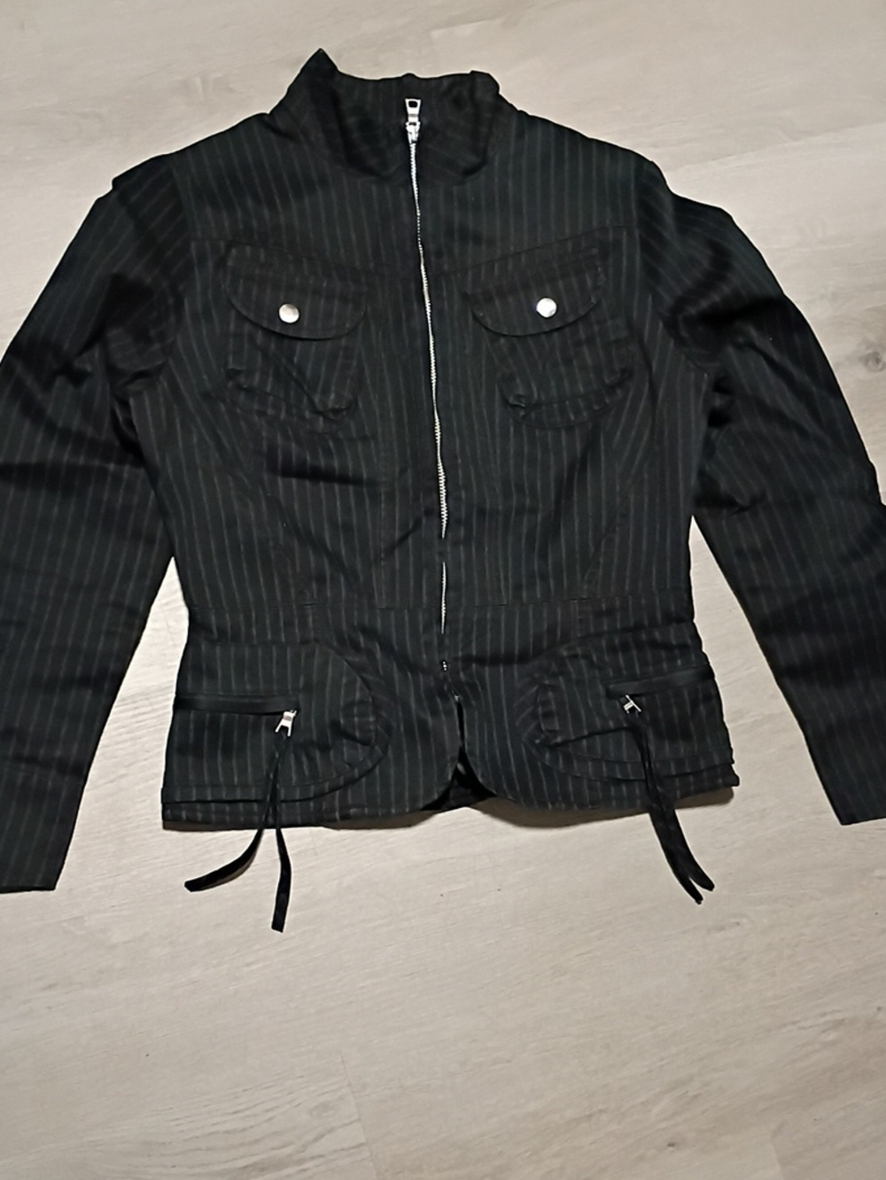 Banana Republic Black Pinstripe Zip-Up Utility Jacket
